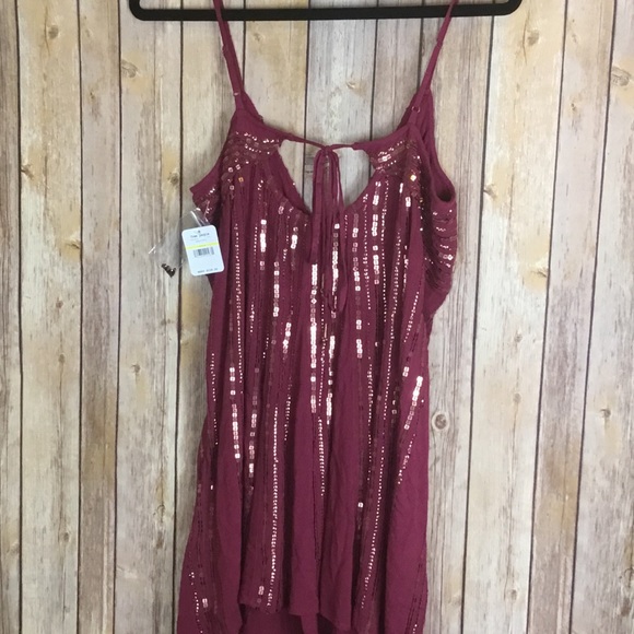 FREE PEOPLE SLEEVELESS BURGUNDY BLING WOMEN SZ MM - Picture 4 of 7